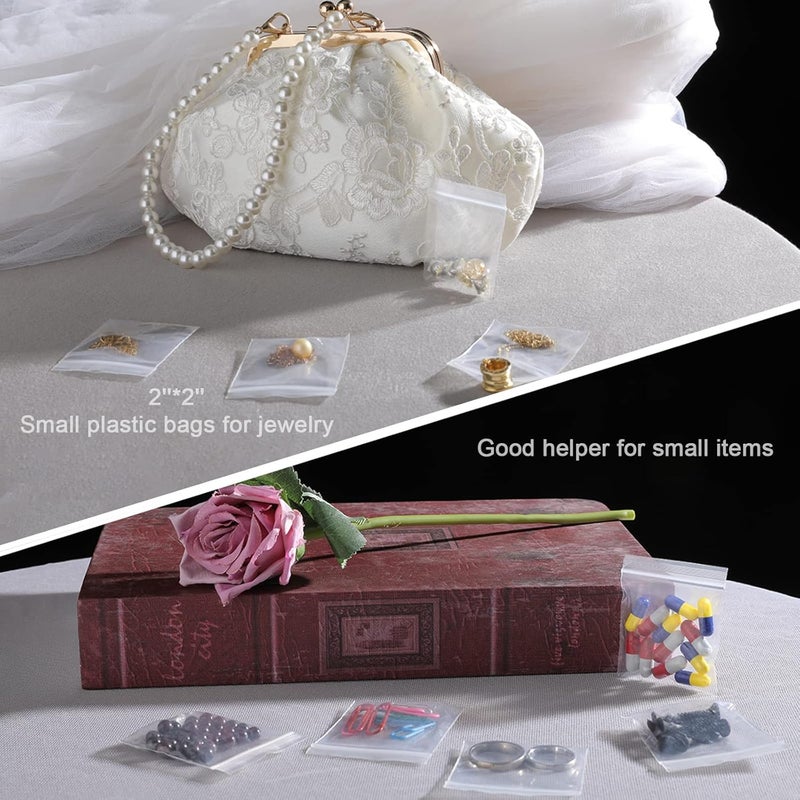 JINYONBAG أكياس بلاستيكية صغيرة، 400 قطعة 2" × 2" أكياس تخزين شفافة قابلة لإعادة الاستخدام بسحاب للمجوهرات، الحلوى، العملات المعدنية - Image 5